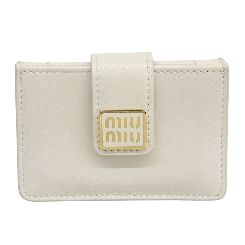 Miu Miu MIUMIU 5MC280 Leather Business Card Holder/Pass Case, Ivory with Gold...